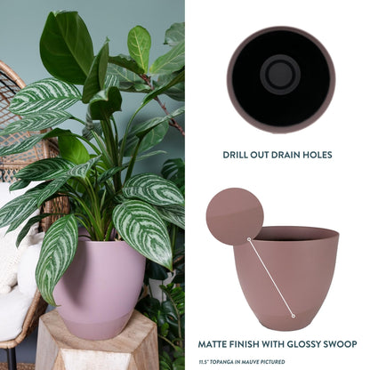 The HC Companies 13 Inch Topanga Decorative Round Planter - Lightweight Premium Resin Plant Pot with a Ceramic Look for Indoor Outdoor Use, Mauve Swoop