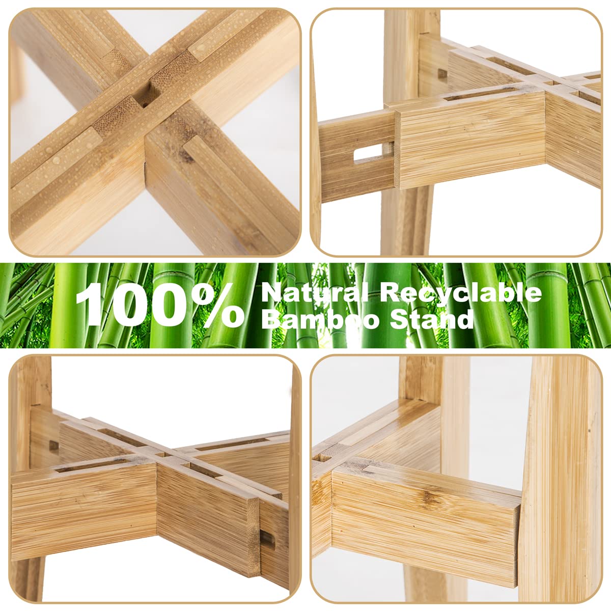 OERGKE Adjustable Plant Stand Indoor, Bamboo Mid Century Modern Plants Stands, Corner Flower Holder for Living Room, Fits 8 to 12 Inches Pots, (Pot & Plant Not Included)(Nature, 1 Pack)