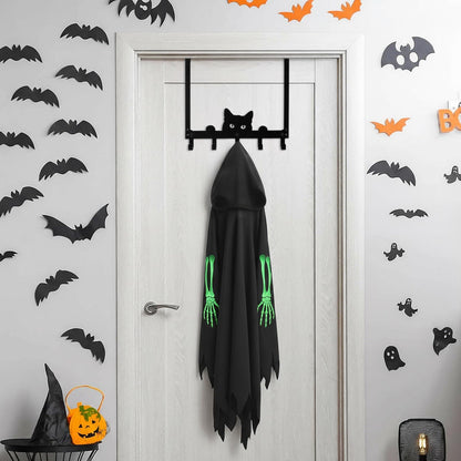 Moxweyeni Black Cat Over the Door Hooks Heavy Duty Organizer Rack for Towel Wall Mount Bathroom Decor Door Hanger Hooks for Hat Coat Cloth Keychain Bag