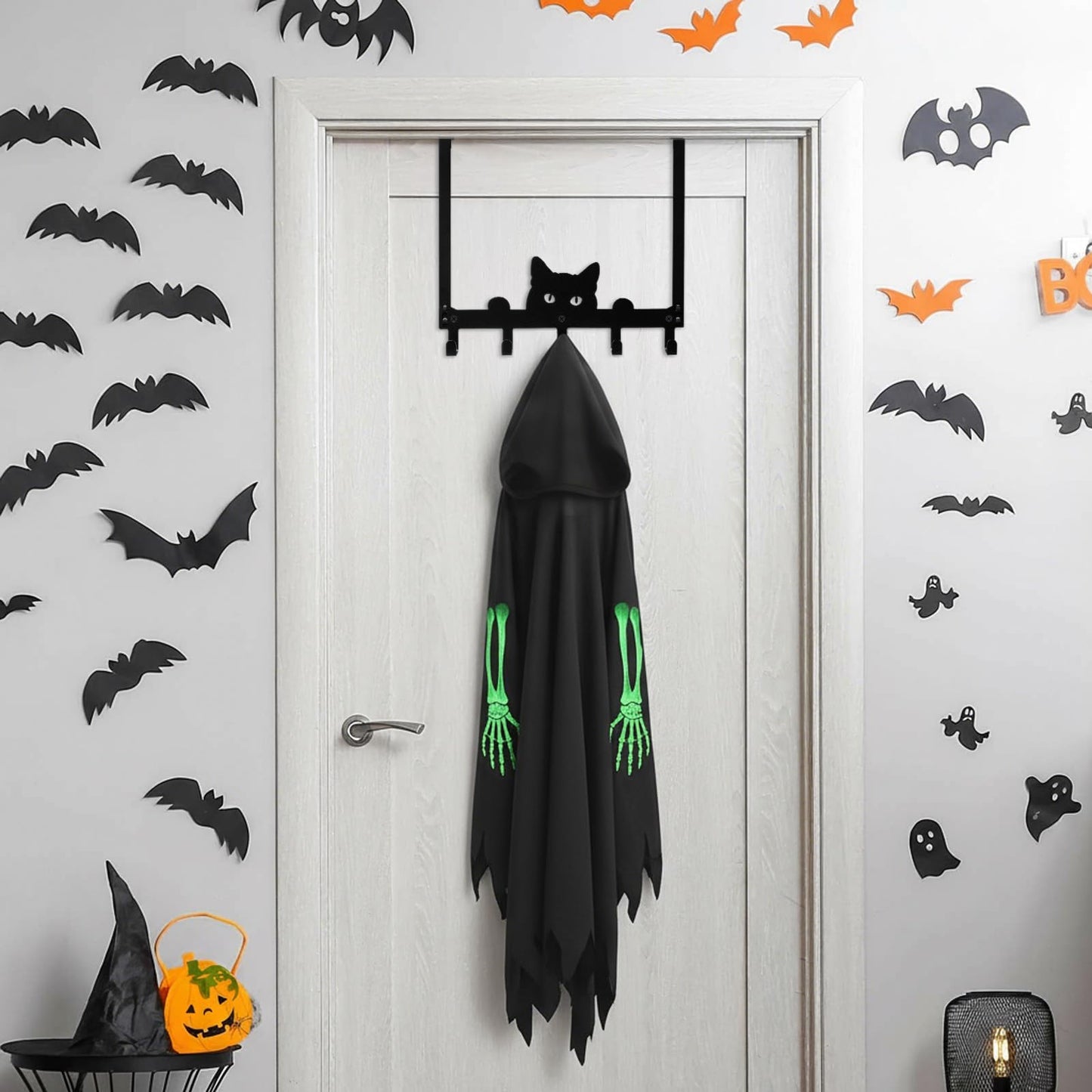 Moxweyeni Black Cat Over the Door Hooks Heavy Duty Organizer Rack for Towel Wall Mount Bathroom Decor Door Hanger Hooks for Hat Coat Cloth Keychain Bag