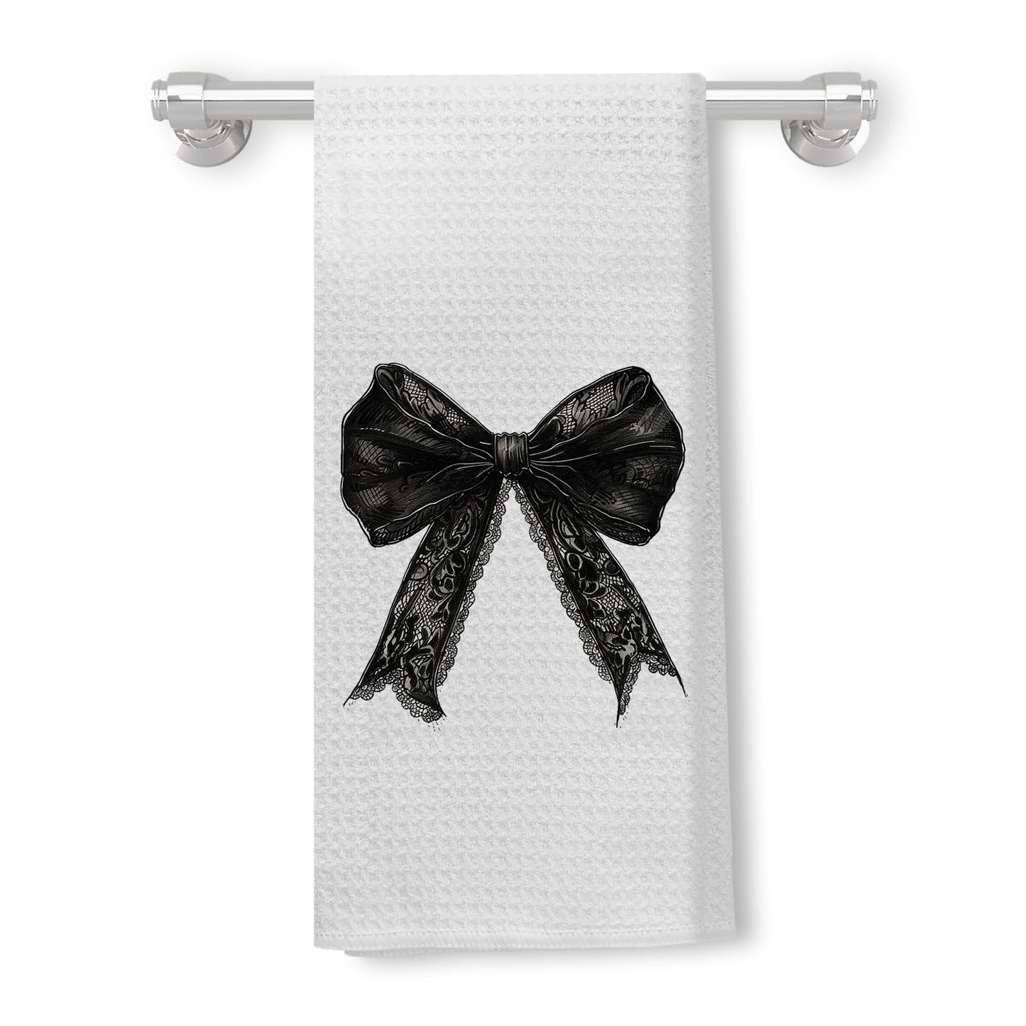 Kemingni Halloween Kitchen Towels - Gothic Coquette Black Bow Hand Towels for Bathroom, Gothic Kitchen Decor, 16x24 Inches