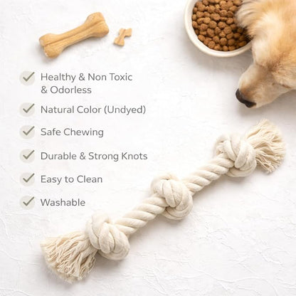 Dog Rope Toys for Large/Medium Aggressive Chewers, Tough Cotton Chew Toy, 39 Inch 5 Knots Indestructible, Tug of War Dog Pull Rope Teeth Cleaning (3 Knots (Pack of 2))