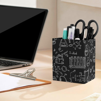 UTRSIFB Pen Holder Square Leather Pencil, Holder Cup Makeup Brush Storage Organizer, Waterproof Multifunctional Office Supplies Chemistry Formula