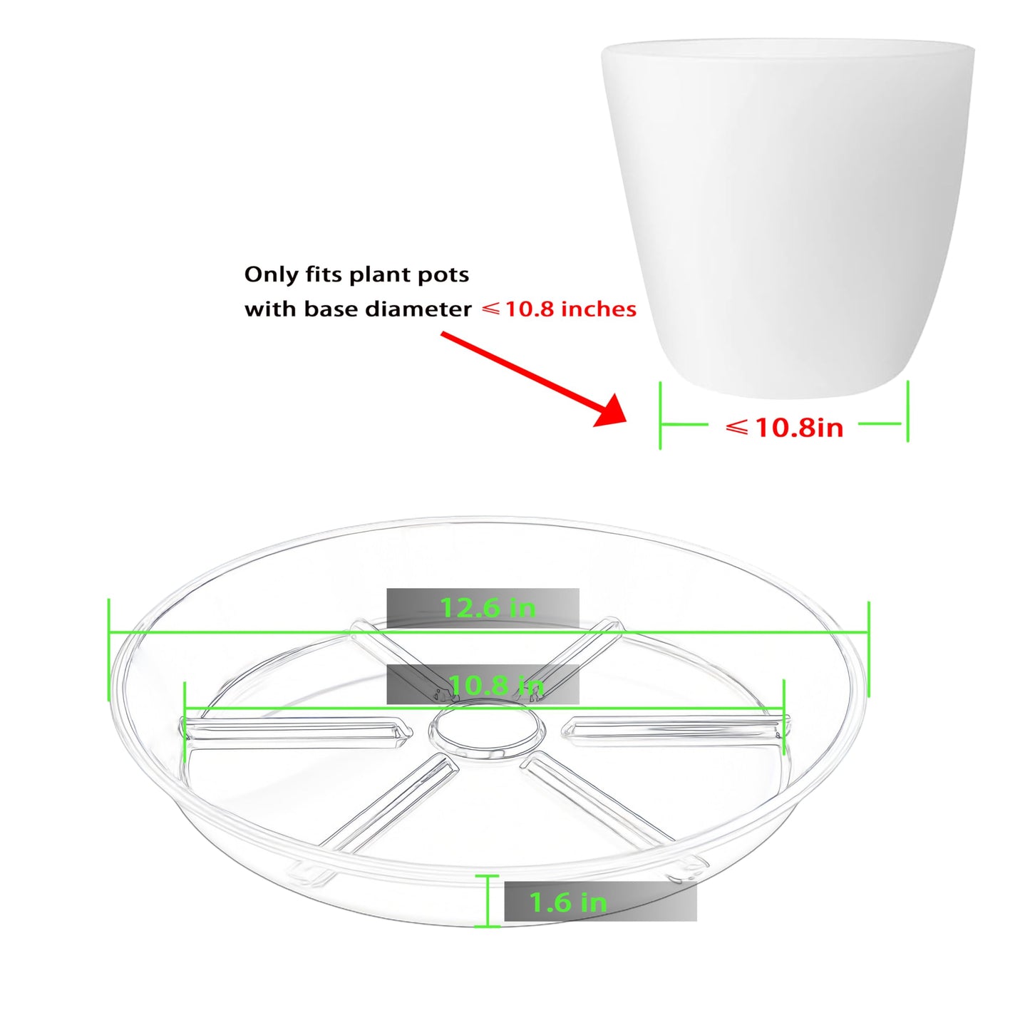 MSKIAUO 6 Pack Plant Saucers, 12 inch Clear Plant Trays, Durable Round Plastic Flower Plant Water Drip Tray for Pots Planter, Heavy Duty Plant Dish Pant Plate to Catch Water for Indoor & Outdoor