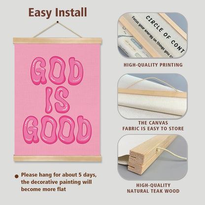 You found a duck God Is Good Wall Art Poster,Pink Bubble Letter Christian Wall Art Decor for Bedroom Nursery Playroom,Inspirational Bible Verse Canvas Hanging Poster 14x18.5Inch (LKY02)