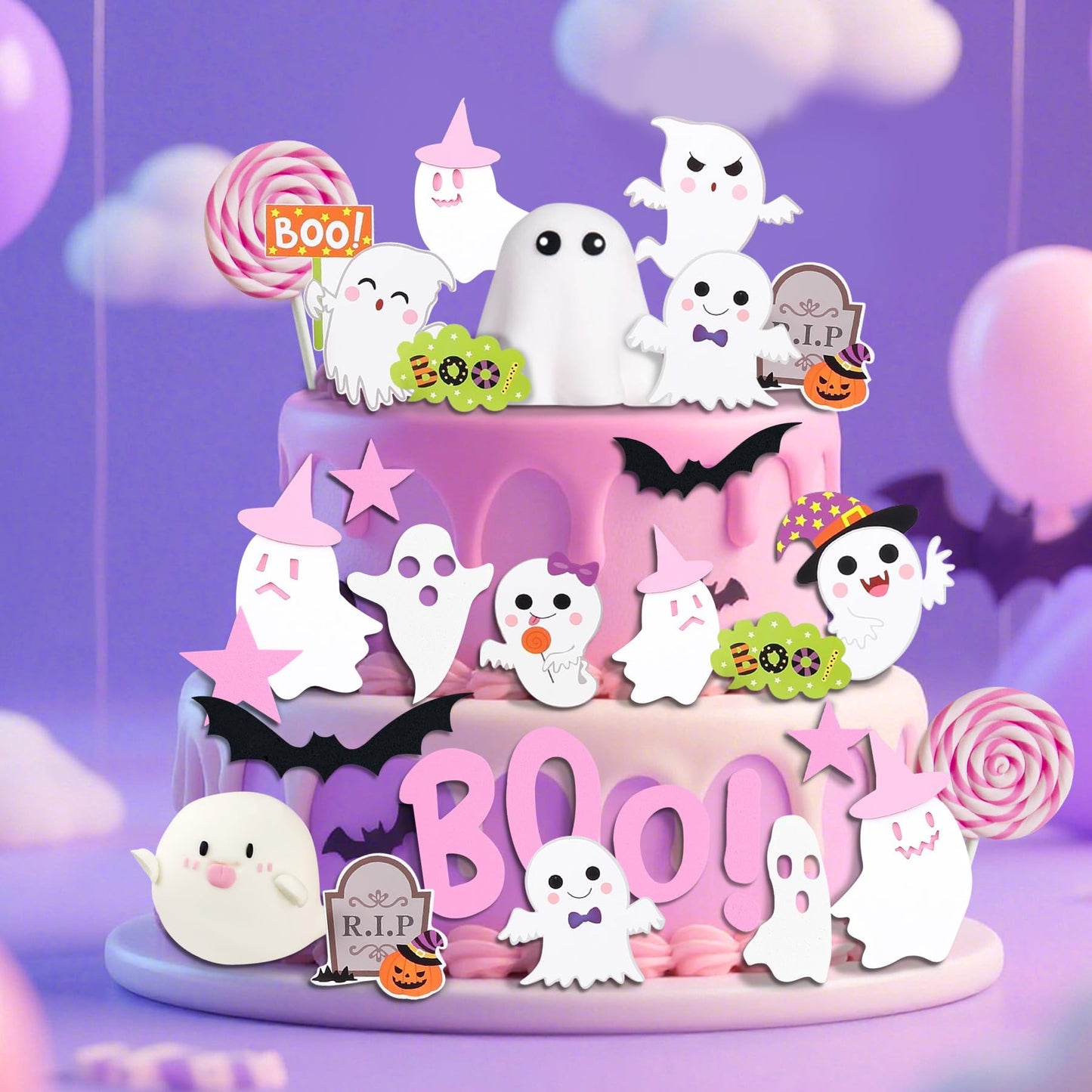 24 PCS Boo Haunted Cake Decor Ghost Cake Topper Halloween Party Supplies Ghost Party Decoration Halloween Ghost Decorations