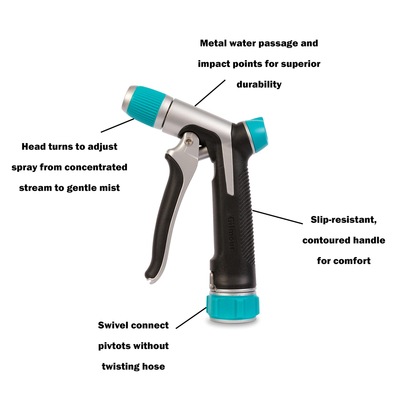 Gilmour Heavy Duty Front Control Garden Hose Nozzle with Adjustable Spray Pattern, Water Hose Nozzle for Watering Garden or Lawn