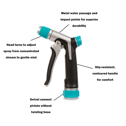 Gilmour Heavy Duty Front Control Garden Hose Nozzle with Adjustable Spray Pattern, Water Hose Nozzle for Watering Garden or Lawn
