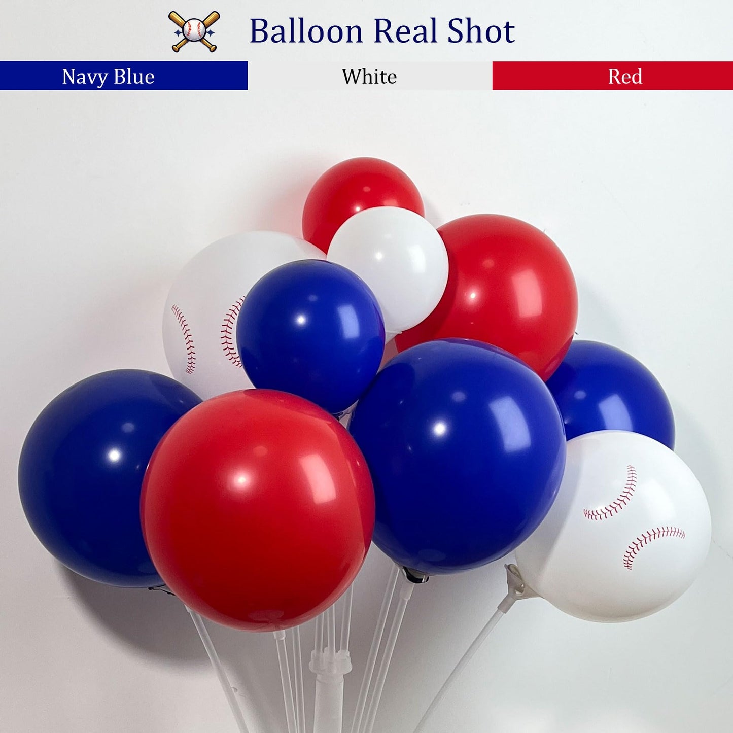 Baseball Balloon Arch Kit, Navy Blue Red White Balloon Garland with Baseball Print Baseball Bat and Glove Foil Balloons, for Rookie Year Baseball Birthday Party Decorations