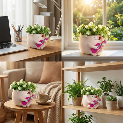 TEARS OF GAIA Lovely Face Planter Pot, Cute Resin Flower Head Planters with Drainage, for Mom, Funny Succulent Plant Lover Gift, Unique Gift Ideal for Plant Lovers (Guitar Baby)