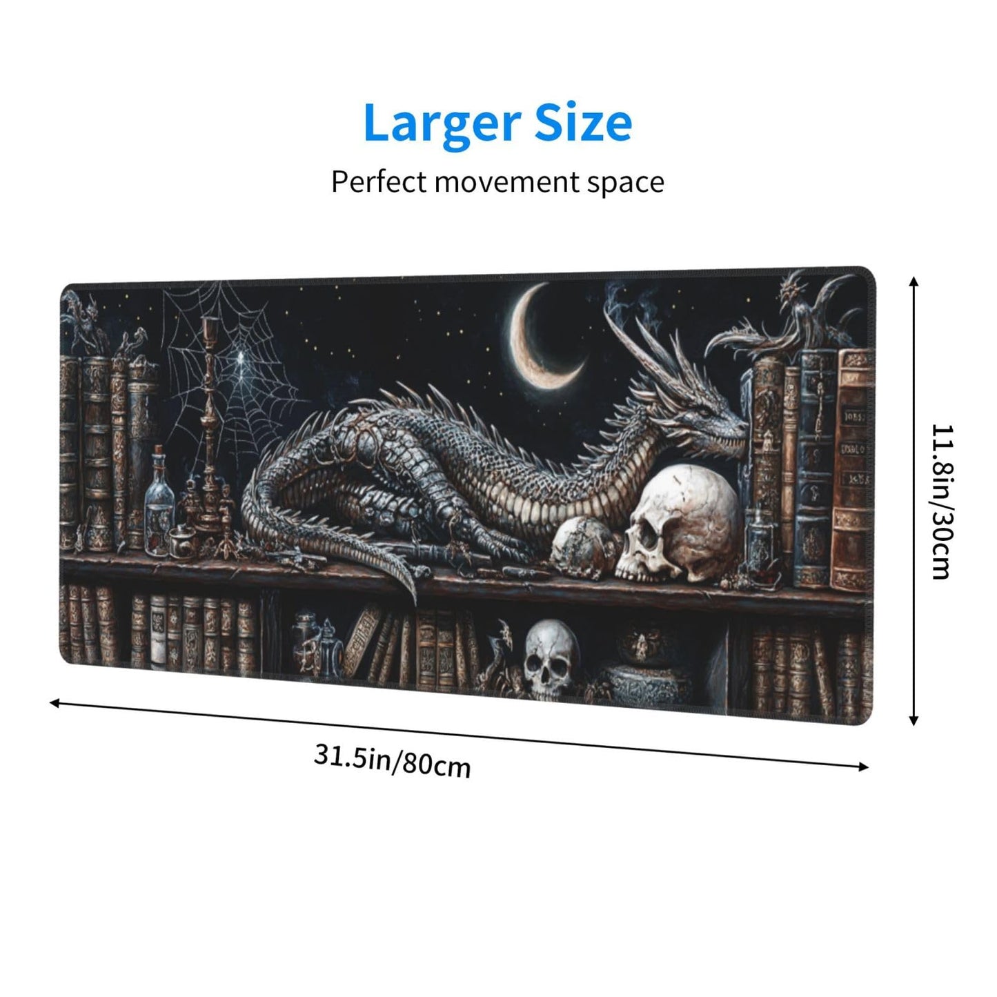 Mystical Dragon Mouse Pad 31.5 X 11.8 Inch Big Desk Rubber Base Stitched Edges Keyboard Pad XXL Mouse Mat for Home Game and Office