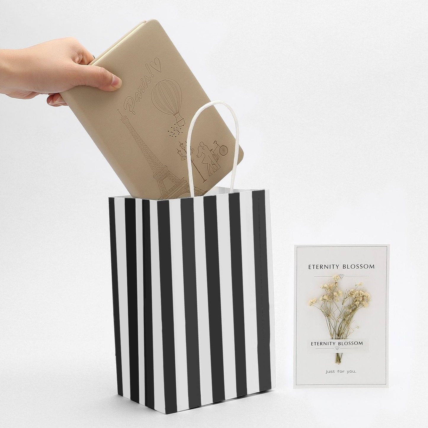 Ronvir 50Pcs Small Gift Bags,Black & White Striped Recycled Paper Bags