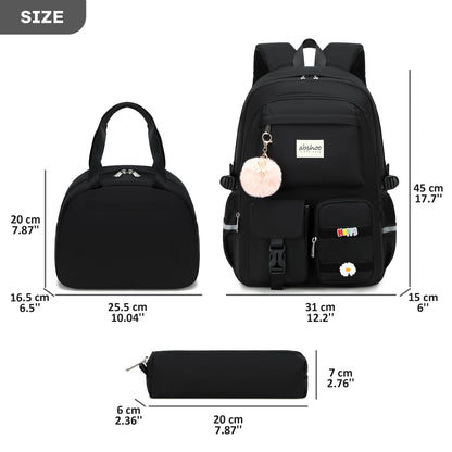 abshoo School Backpack for Girls Bookbag with Lunch Bag Teen Girls School Bag Travel Daypack (Black)