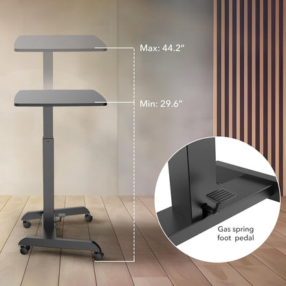 Mount-It! Rolling Laptop Desk Adjustable Height (29.6”-44.2”), Mobile Workstation Cart with 23.6” x 20.5” Desktop, Small Sit-Stand Desk for Home, Office, or Classroom in Black