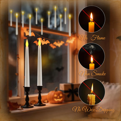 Homemory 20PCS Floating Candles with Wand Remote, Flameless Hanging Taper Candle with Flickering Warm Light, Battery Operated Magic Deco Candles for Halloween, Christmas, Birthday, Indoor Decor