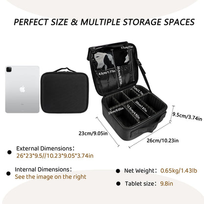gzcz Travel Makeup Bag,Portable Makeup Case for Women,Professional Cosmetic Train Case Organizer Artist Storage Bag With Adjustable Dividers Brushes Toiletry Jewelry Digital Accessories