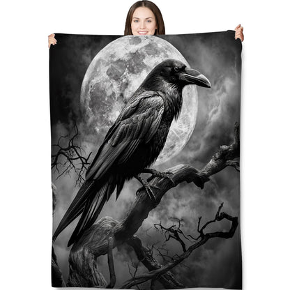 Turamurra Gothic Blanket Gifts for Adults and Kids Raven and Moon Halloween Throw Blankets for Bed Room Couch Soft Lightweight Warm Cozy Throws Decor 50x60in