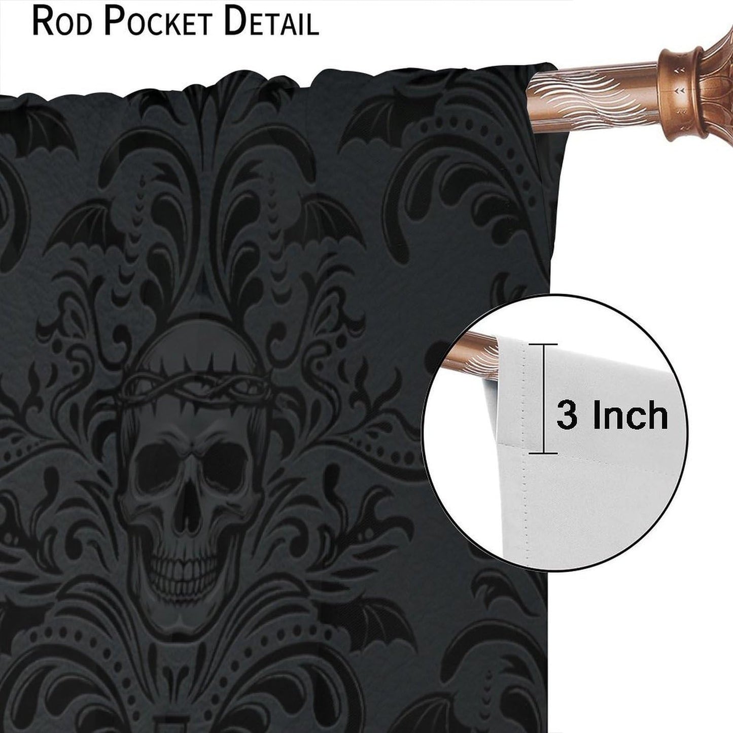Halloween Curtains for Living Room,Skull Spooky Moody Skeleton Gothic Treatments Drapes for Bedroom Indoor Outdoor Event Party Decor 42" W X 45" L