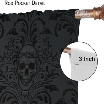 Halloween Curtains for Living Room,Skull Spooky Moody Skeleton Gothic Treatments Drapes for Bedroom Indoor Outdoor Event Party Decor 42" W X 45" L