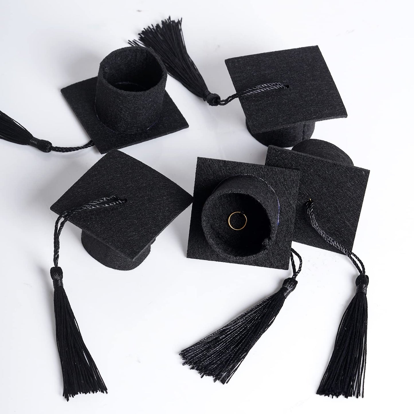 12pcs Mini Graduation Cap for Crafts Black Felt Graduation Hat Bottle Toppers with Tassels Mini Cap Decorations Bottle Toppers for Party Table Decoration (Black)