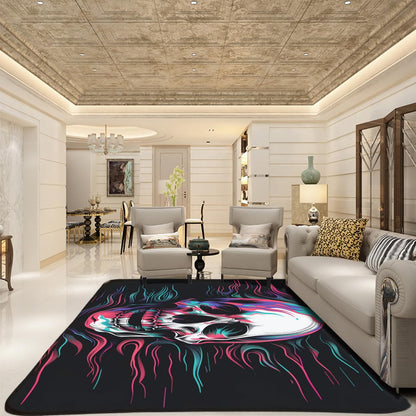 CVDSGEW Gothic Area Rugs, the Mystery and Uniqueness of the Skull, Like a Ghost in the Moonlight, are Thought-provoking. Non-Slip Soft Home Decor Skulls Print Black Game Room mat 2' x 3'