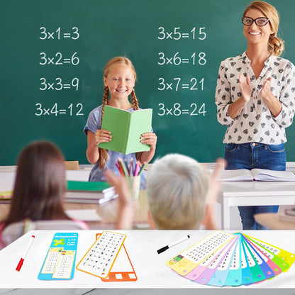 Anemeeoke 30Pack Multi Math Flash Cards, Multiplication Division Flashcard, with 2 Dry Erase Markers, 2 Rings, Educational Times Table Flashcards for Classroom Home