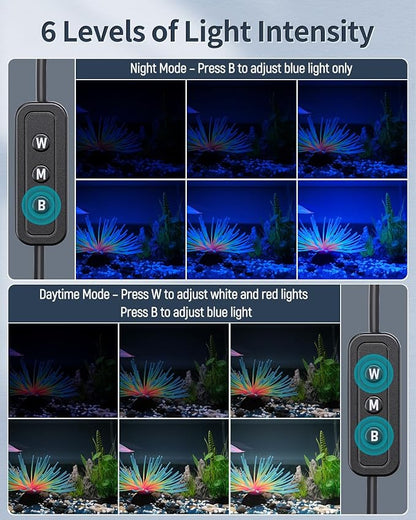 Pawfly 18 W Aquarium LED Light for 24 to 30 Inch Fish Tanks Extendable Fish Tank Light with Full Spectrum Brilliant White Blue Red Lights with Daytime & Night Modes and Adjustable Brightness