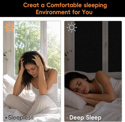 Blackout Window Privacy Film, Removable Window Cover Static Cling, Darkening Light Heat Blocking, Window Tint for Home Garage Bedroom Day Sleep, Black 35.4 Inch * 78.74 Inch