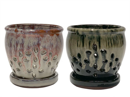 Beitewei 2PCS Small Ceramic Orchid Planter Pots with Holes 4.33inch Ceramic Planters for Orchid Repotting(Black&White)