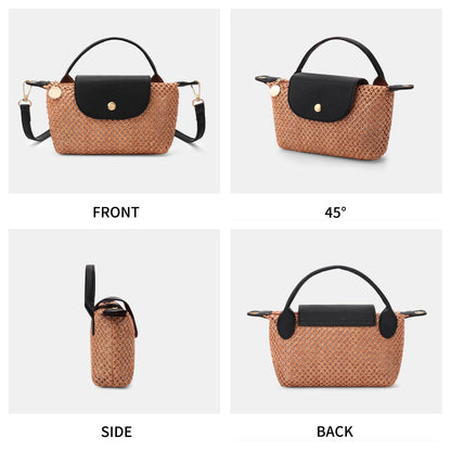 RNIEGA Mini Straw Braided Handbag for Women Vegan Leather Lightweight Crossbody Bag Fashion Handle Beach Shoulder Purse