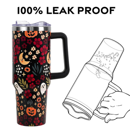 Halloween Tumbler with Lid and Straw 40oz,Fall Skulls Ghost Pumpkins Flower Vacuum Insulated Leak Proof Tumbler,Goth Cute Spooky Gift Women Girls,Thanksgiving Accessories Stainless Steel Coffee Cup