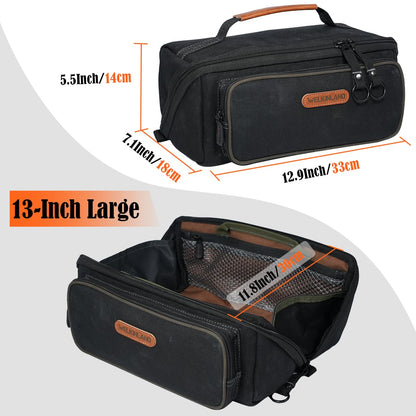 WELKINLAND LayFlat Tool Pouch Organizer, 13-Inch Small Tool Bag, Heavy-Duty Waxed Canvas Tool Pouch, 5-Pocket Small Tool Bags with Zipper, Wide-Open Electrician Tool Bag