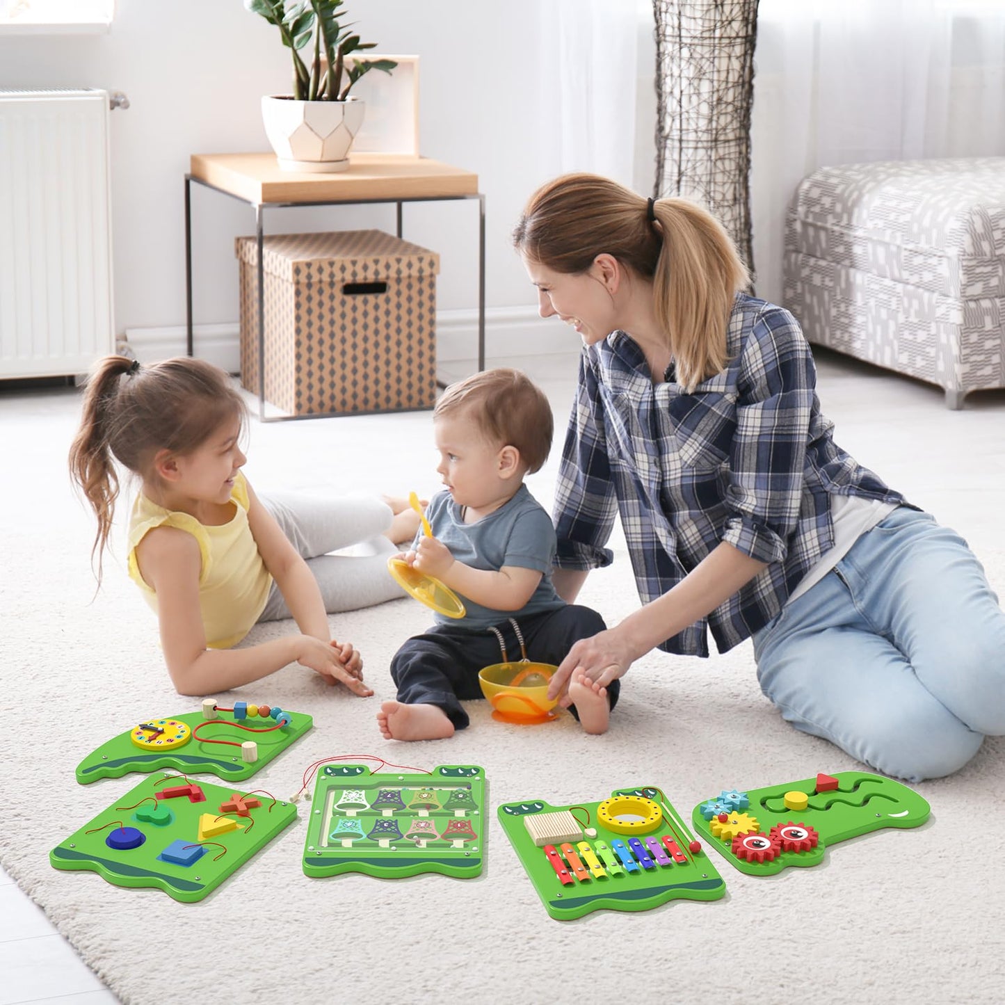 nigwet Crocodile Sensory Toys Activity Wall Panels, Educational Montessori Busy Board for Toddlers, Activity Cube - Sensory Wall, Wooden Learning Toys, Interactive Toy-Green