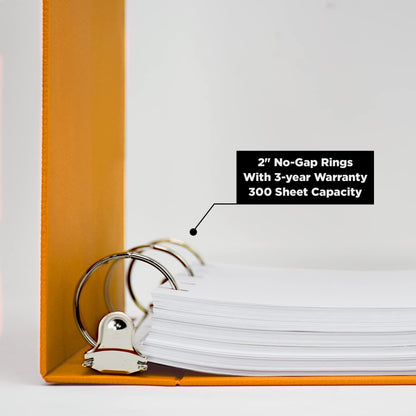 Carstens 2-Inch Heavy Duty 3-Ring Binder - Side Opening, Mango, Durable Plastic, Precision No-Gap Rings, Waterproof Cover, No Pockets, Holds 300 Letter-Sized Sheets, BPA-Free, Made in USA (2836-00-3R)