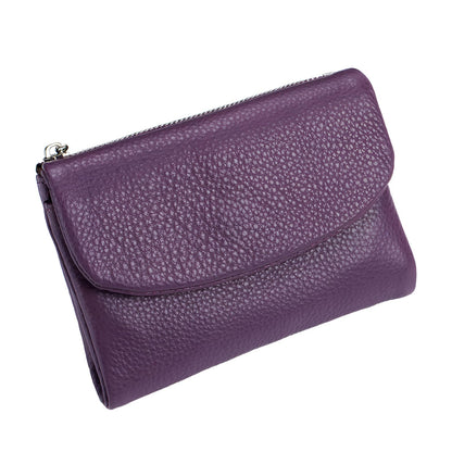 Unisex Pebble Leather Wallet, 5.3In Short Genuine Leather Coin Card Holder, Two zippered pockets, Unisex Clutch Bags, Can Hold Coins, Cards, Id Cards (Purple)