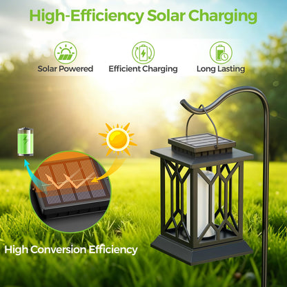 BOBKID 2 Pack Solar Lanterns Outdoor Waterproof, Flickering Flame Outdoor Lights, Hanging Solar Lantern Lamps Decorative, Solar Powered Lighting for Outside Garden Yard Patio Path Tree Decor