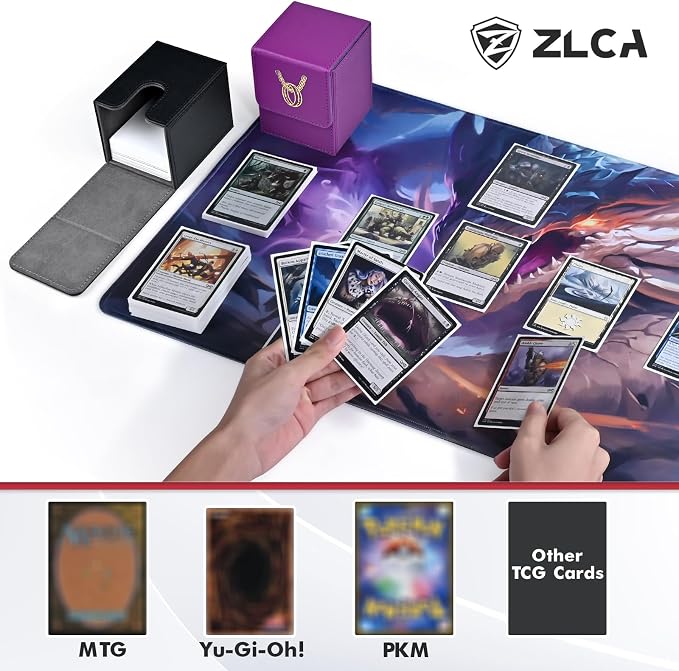 ZLCA Card Deck Box for MTG with 2 Dividers, Card Storage Box Fits 100+ Single Sleeved, PU Leather TCG Deck Case Holder for Magic Commander Yugioh (Black,Ring)