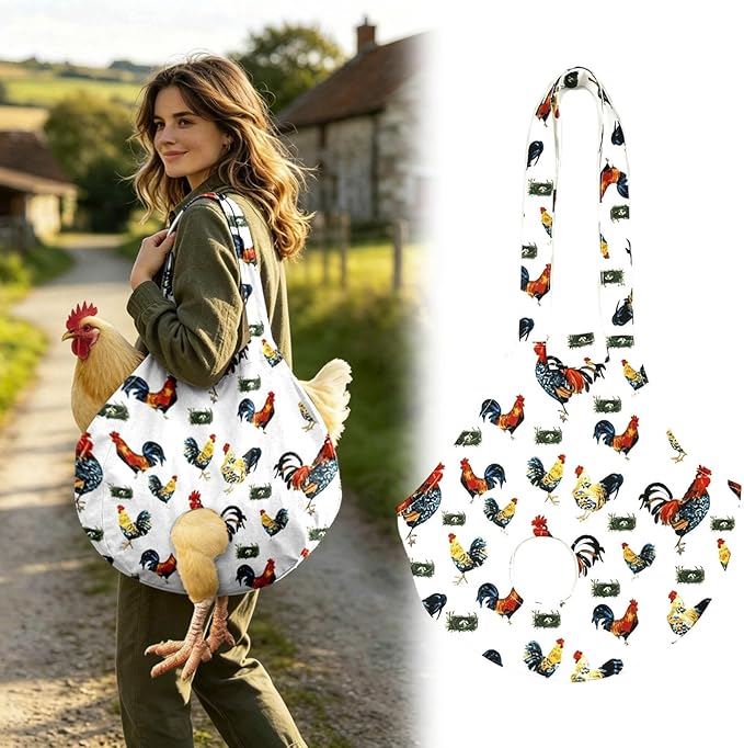 Chicken Carrier Sling Holder Bag with Handle, Driving Poultry Carriers Handbag for Farm Owners and Pet Lover Chicken Holder Poultry Travel (White)