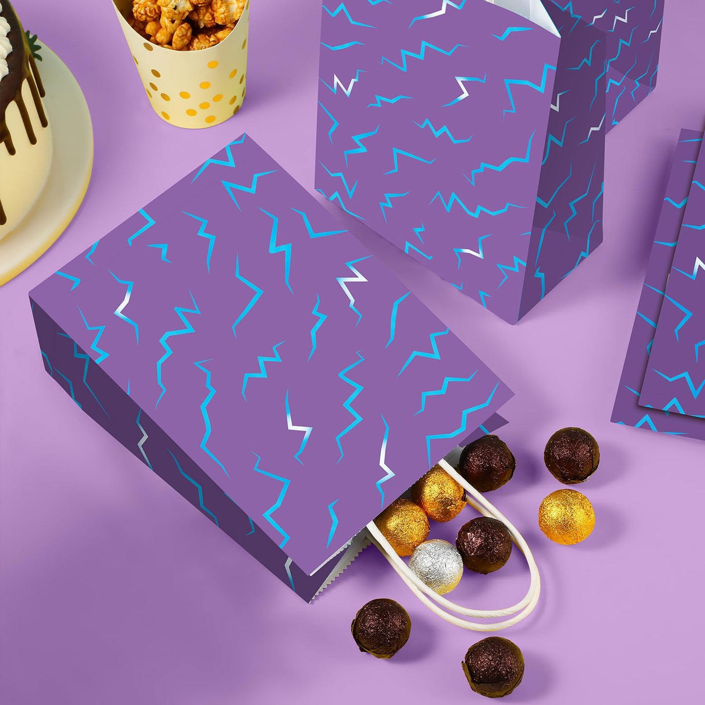 Hauwellter 24 Pcs Kpop Party Favor Bags, Purple and Blue K Pop Themed Kraft Paper Gift Bags with Handles, Bulk Goodie Treat Bag for Kpop Disco Halloween Birthday Party Supplies Decorations
