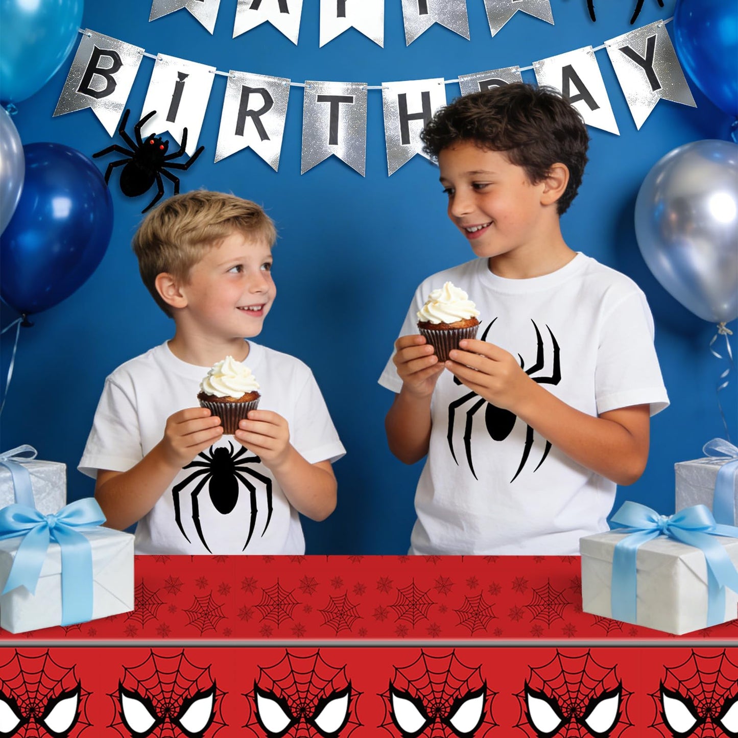 WPDISCZ 4Pcs Spider Birthday Decorations Tablecloths, 54" x 108" Spider Table Cloth Disposable Rectangle Plastic Table Cover for Birthday Party Supplies