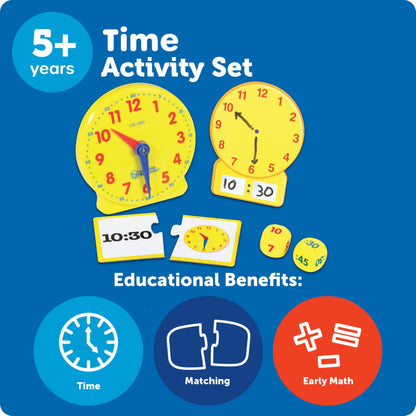 Learning Resources Time Activity Set - Kids Learning Clock, Classroom Clocks for Students, Telling Time Teaching Clock, Analog Clocks for Kids, Teaching Classroom Supplies
