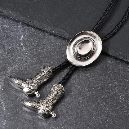 Joxevyia Western Cowboy Bolo Tie for Men Women Adjustable Necktie 3D Cowboy Hat and Boots Tips Bolo Neckties for Concert Rodeo and Daily Outfit