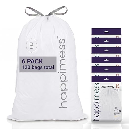 happimess 5.3 Gallon Drawstring Trash Bags, Heavy Duty LDPE Liners