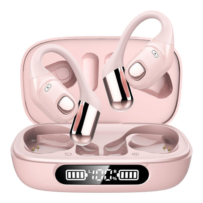 2B2C Open Ear Earbuds, Bluetooth 5.3 Wireless Air Conduction Headphones with Mic, LED Display Charging Case&Fast Charging, Ultra-Light Weight, 80H Playtime Earbuds for Work, Sports (Pink)