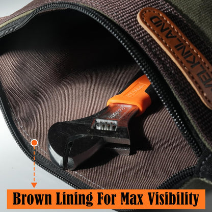WELKINLAND Waxed Canvas Tool Pouch, 4PCS-Set Tool Pouches, 10Inch Tool Pouches with Zipper, Heavy-Duty Electrician Bags, Canvas Tool Bags, Canvas Zipper Tool Pouch,Electricians Tool Bags and Pouches