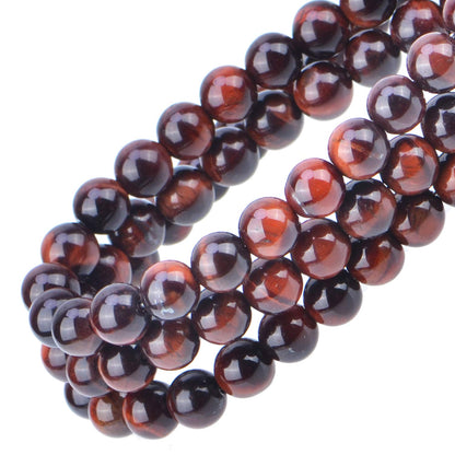 100Pcs Natural Crystal Beads Stone Gemstone Round Loose Energy Healing Beads with Free Crystal Stretch Cord for Jewelry Making (Red Tiger Eye, 8MM)
