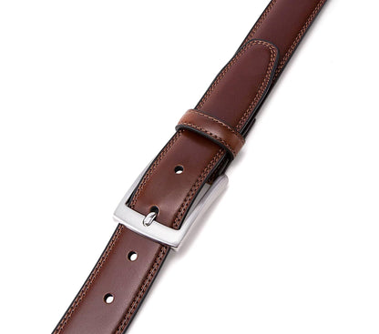 MILORDE Men's Genuine Leather Dress Belt, Handmade, Designs for Work Business and Casual (Size 30 (Waist 28), Burnt Umber)