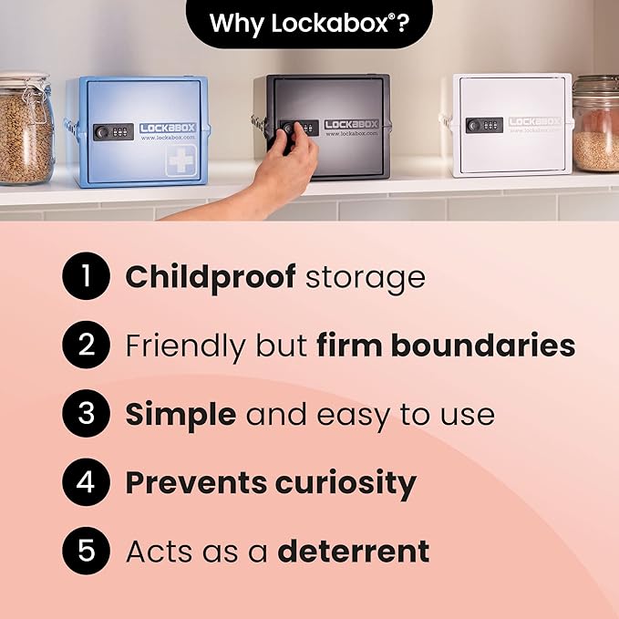 Lockabox One™ | Compact and Hygienic Lockable Storage Box for Food, Medicines, Tech and Home Safety | One Size 12 x 8 x 6.6 inches externally (Jet)