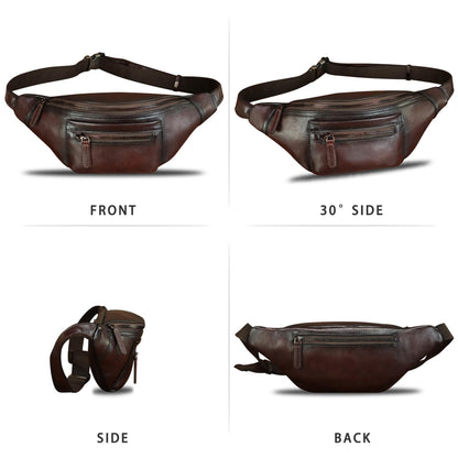 Genuine Leather Fanny Pack for Men and Women Vintage Handmade Leather Waist Bag Sling Backpack Hip Purse Crossbody Bag (Coffee)