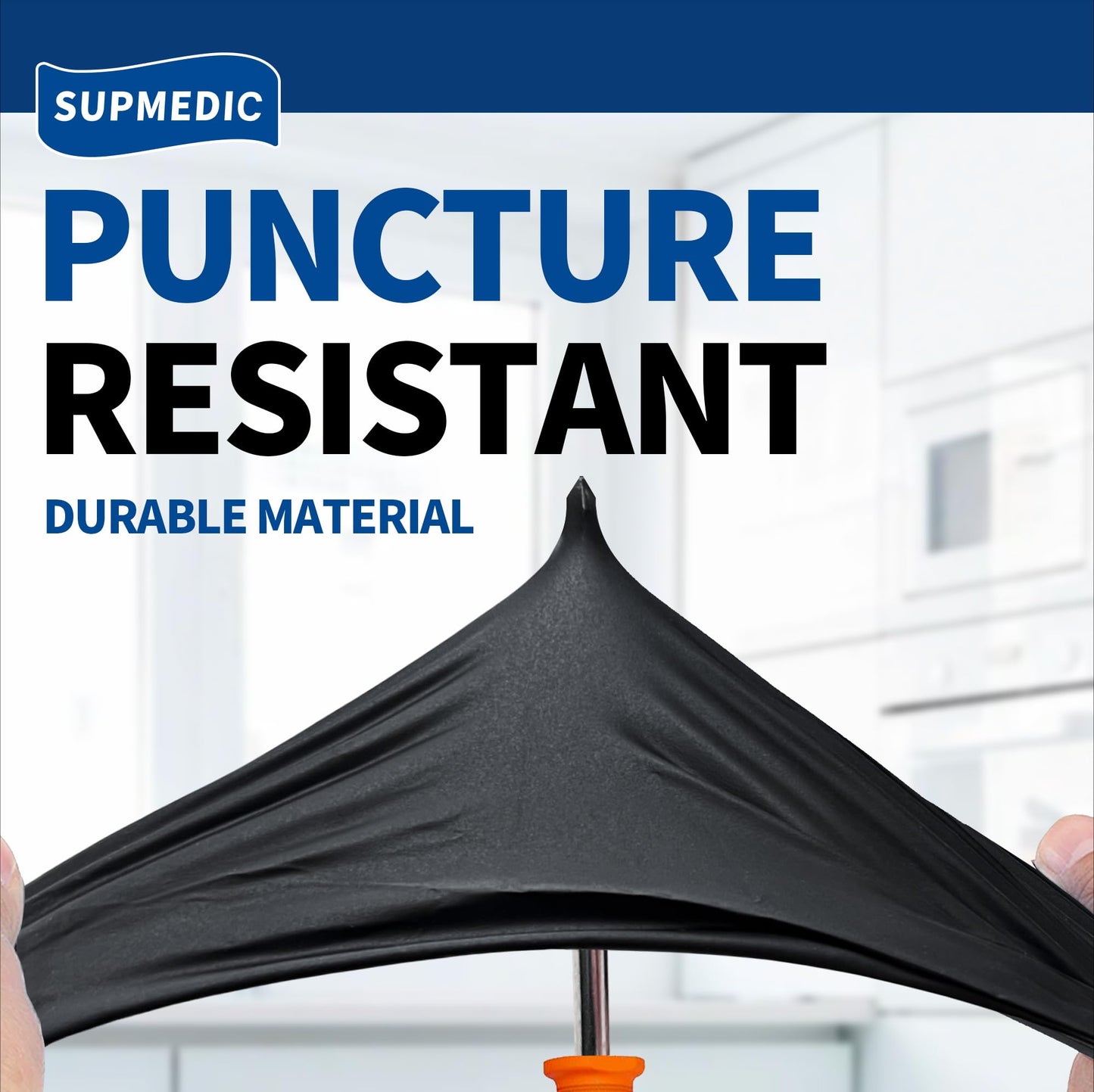 Supmedic Disposable Nitrile Gloves, Chemical Resistant, Powder-Free, Latex-Free, Food Safe, Medical Exam Gloves, Black, Large, 100 Pcs